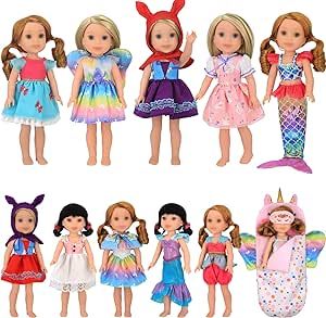 SOTOGO 11 Sets American Wellie Doll Clothes Outfits Dresses Pajamas Swimsuit, Girl Wishers Doll Clothes Fit for 14 to 14.5 Inch Dolls
