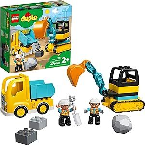 LEGO DUPLO Town Truck & Tracked Excavator Construction Vehicle 10931 Toy for Toddlers 2-4 Years Old Girls & Boys, Fine Motor Skills Development and Learning Toy