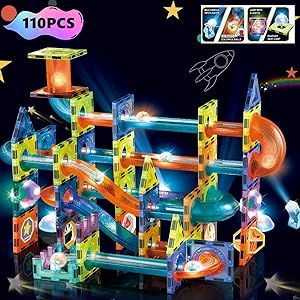 BINZKBB Light Magnetic Tiles Building Blocks for Kids,3D Clear Educational STEM Building Toys,Magnetic Marble Run Blocks Toys for Kids Ages 3 4 5 6 7 8 10+Year Old Boys Girls Creative Gift(110 PCS)