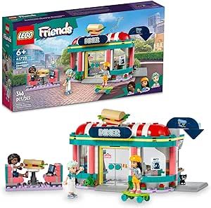 LEGO Friends Heartlake Downtown Diner 41728 Building Toy, Restaurant Playset for Creative Play with Food Accessories, Includes Mini-Dolls Liann, Aliya and Charli, Christmas Toy for Kids Ages 6 and Up