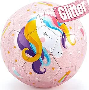 hahaland Size 3 Soccer Ball for Kids with Pump & Mesh Bag - Glitter Unicorns Gifts for Girls -Sports & Outdoor Play Toys