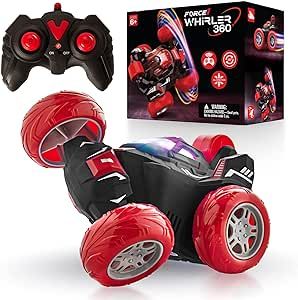 Force1 Whirler 360 Stunt Car Mini RC Car for Kids - Fast Mini Stunt Car 5 Wheels LEDs 360 Flips Standing Rotating Small RC Car 2.4 GHZ Rechargeable Remote Control Car Toy for Boys Girls - Red/Black